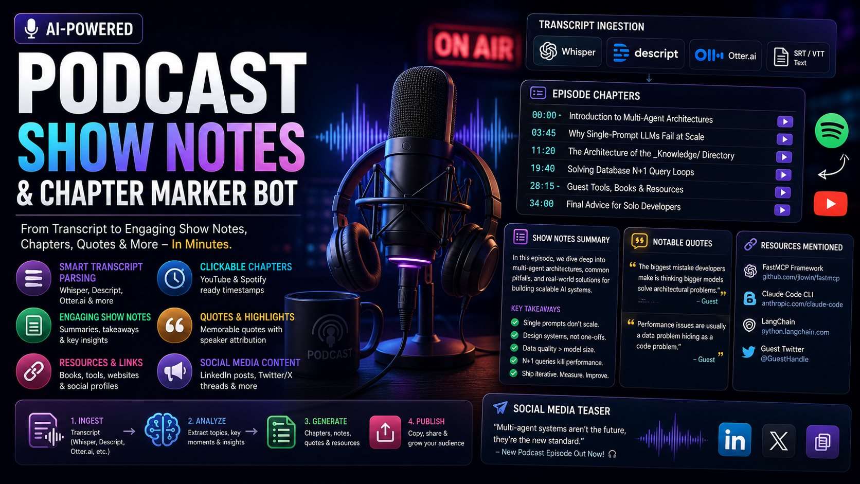Podcast Show Notes Generator AI: Turn One Transcript Into Chapters, Quotes, and Links (2026)