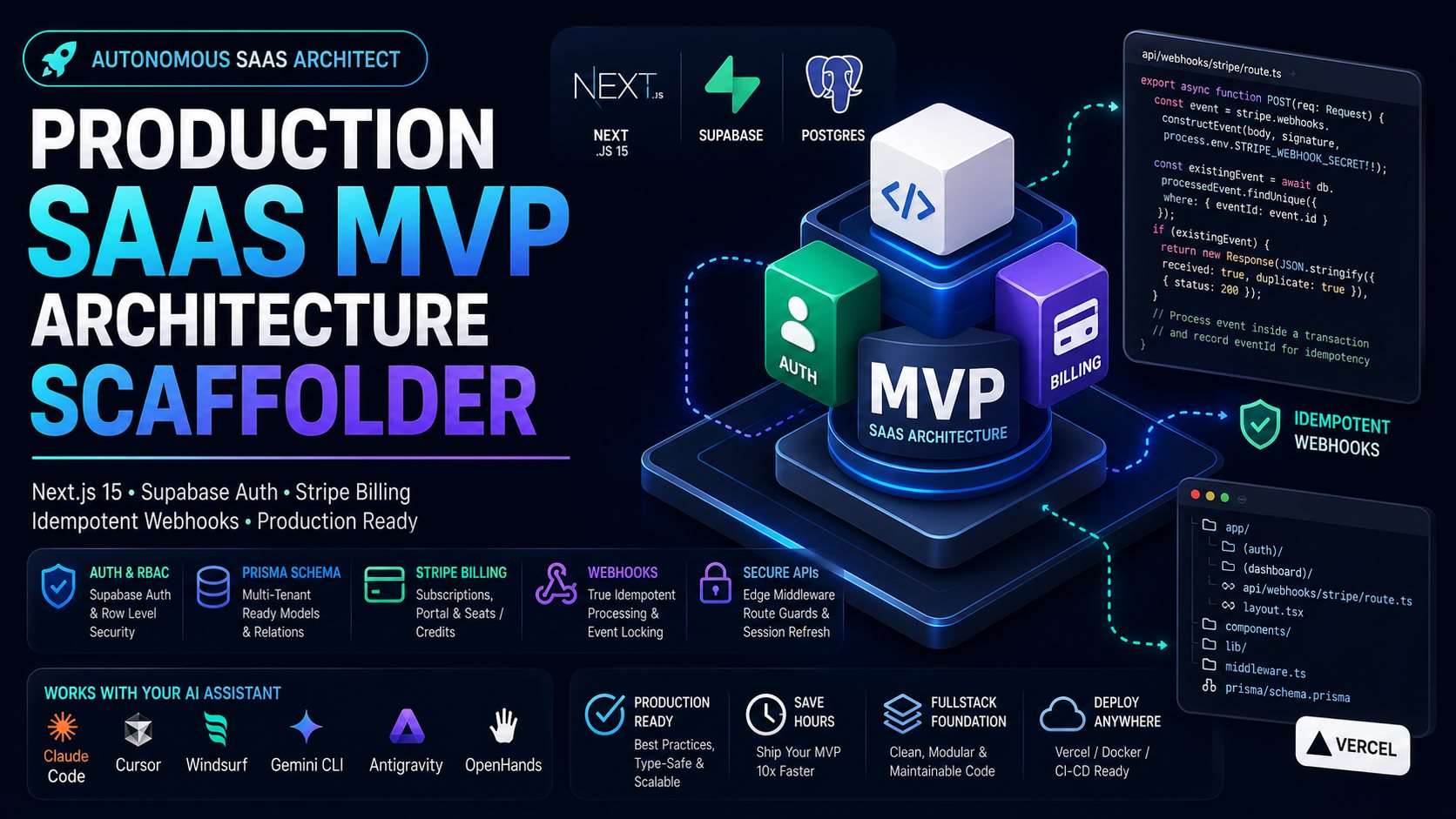 Scaffold a SaaS MVP with AI Agents: Next.js 15, Supabase Auth, and Idempotent Stripe Webhooks (2026)