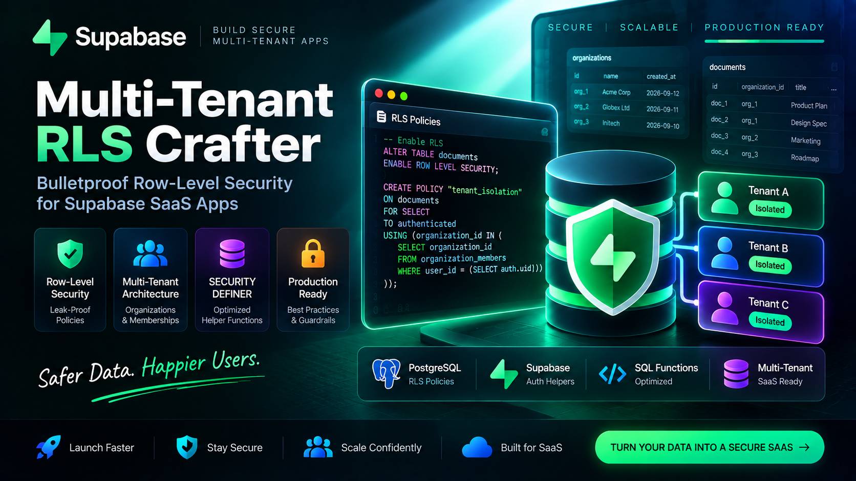 Multi-Tenant PostgreSQL Row-Level Security on Supabase: Leak-Proof RLS and Fast Query Caching