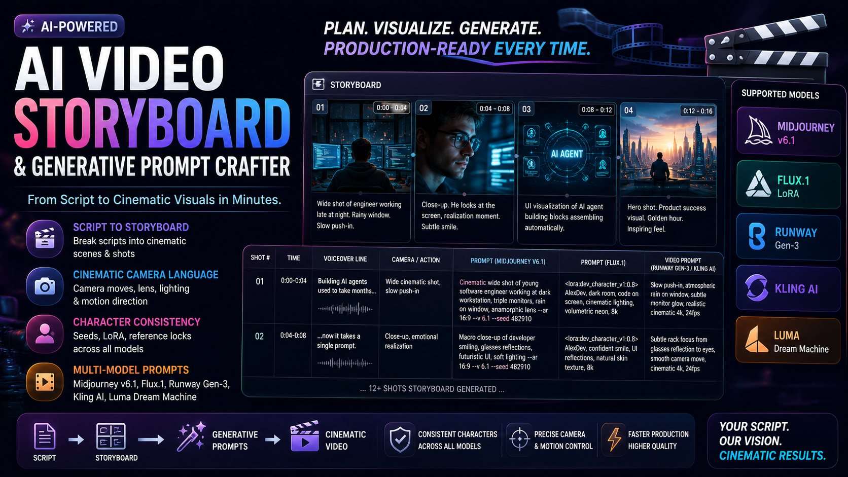 AI Video Storyboard Generator From Script: Turn a Script Into Midjourney, Flux, Runway, and Kling Prompts (2026)